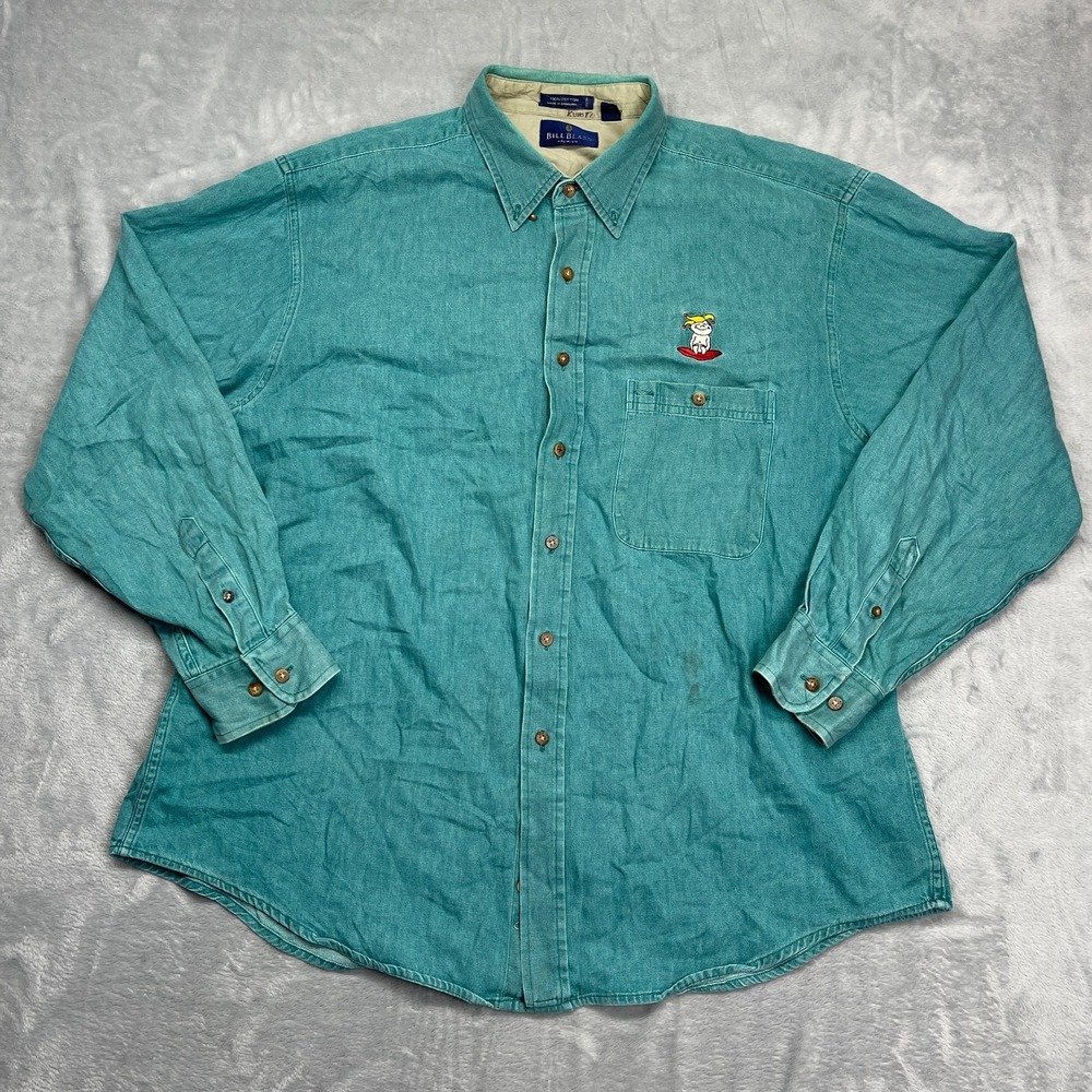 Bill Blass Premium Shirt Mens XL Green Long Sleeve Collared Casual Button Down